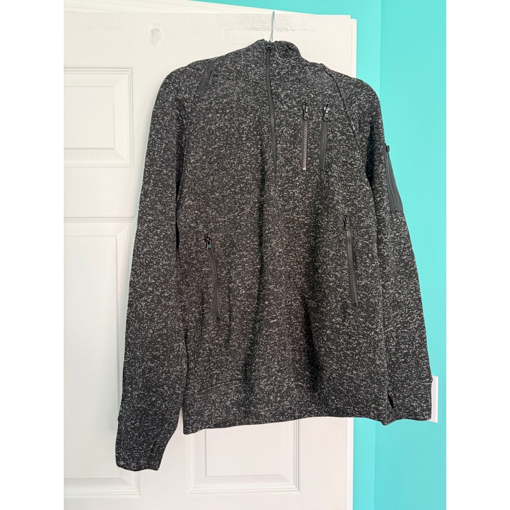 Lavish Society Mens Marled Knit Sherpa Lined Hoodie Black White Zip Pockets